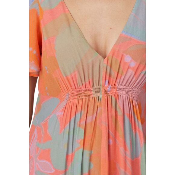 VEDA Multi Corazon Maxi XL Short Sleeve Double-V Neck Empire Smocked Pastel M - Picture 7 of 16